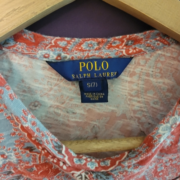 Girls Polo by Ralph Lauren Red & Blue Paisley Floral ShortSleeve Dress. Small 7 - Picture 3 of 5